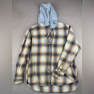 PacSun Men’s XL Hooded Flannel Shirt Yellow Plaid Dragon Graphic Habanero 25